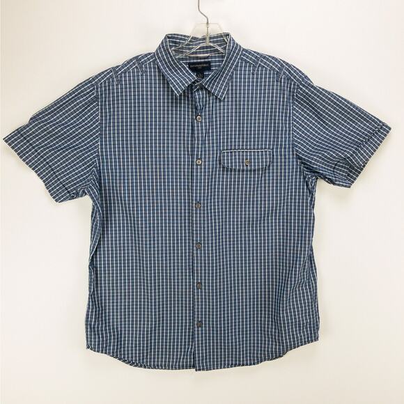 Banana Republic Short Sleeve Button-Up Shirts Men's Large 16 Lot of 2 Check Blue - Picture 8 of 15